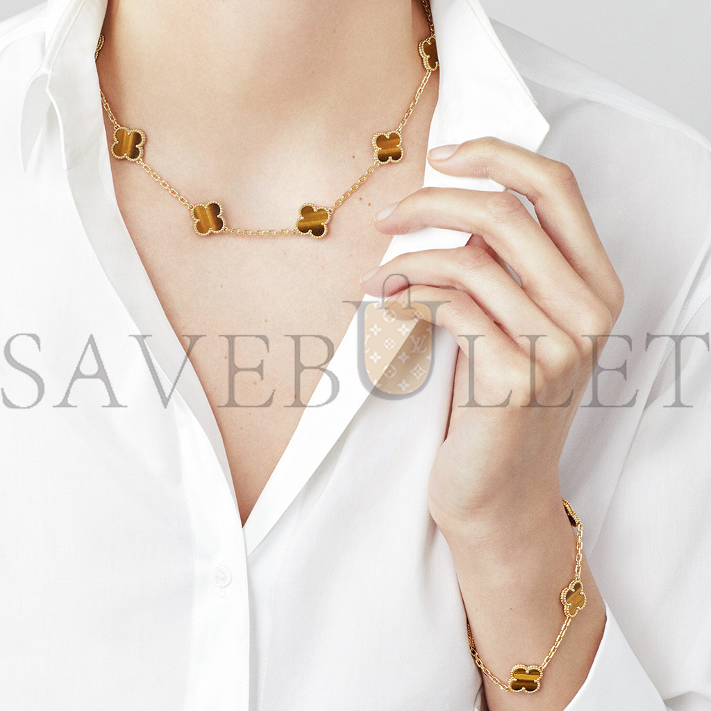 VAN CLEEF ARPELS VINTAGE ALHAMBRA NECKLACE, 10 MOTIFS - YELLOW GOLD, TIGER EYE VCARD40700 VAN CLEEF ARPELS VINTAGE ALHAMBRA NECKLACE, 10 MOTIFS - YELLOW GOLD, TIGER EYE VCARD40700